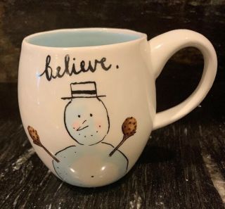 Rae Dunn Snowman Believe Let It Snow Christmas Mug Cup Blue Limited Edition