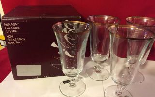 Mikasa Chrystal Wheaton Full Lead Set 4 Iced Tea Glasses 424 Stemware