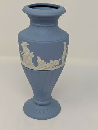 Vintage Wedgwood Jasperware Blue & White Fluted Vase Rare