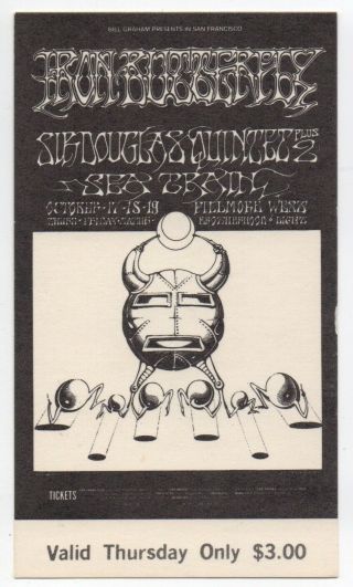 1968 Iron Butterfly Fillmore Concert Ticket Set Bg141 Rick Griffin