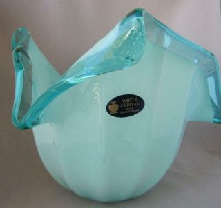Hand Made Murano Art Glass Bowl Light Italy White Crystal No 128