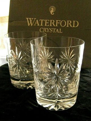 Pair (2) Waterford Millennium Double Old Fashioned Whisky Glasses Starburst