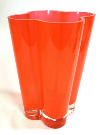 Vintage Art Glass Orange Vase Mid Century Modern Hand Blown 9 " Heavy Mcm