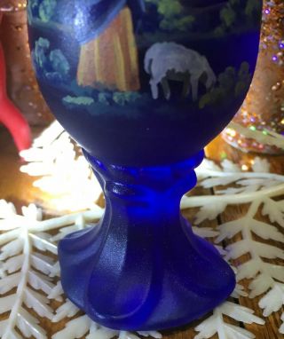 Vtg FENTON Art Glass Hand Painted Pedestal Egg Signed Numbered Blue Christmas 5