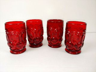 Weishar Moon And Star Glass Set Of 4 Glasses Ruby Red Tumblers Signed