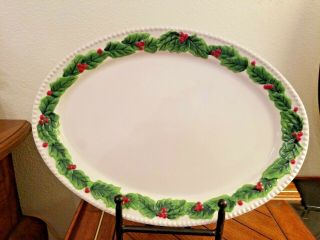 BLUE SKY CLAYWORKS HOLIDAY LARGE OVAL HOLLY BERRIES & LEAVES SERVING PLATTER 2