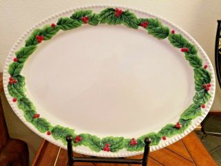 BLUE SKY CLAYWORKS HOLIDAY LARGE OVAL HOLLY BERRIES & LEAVES SERVING PLATTER 3