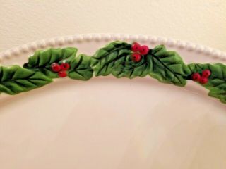 BLUE SKY CLAYWORKS HOLIDAY LARGE OVAL HOLLY BERRIES & LEAVES SERVING PLATTER 4