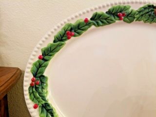 BLUE SKY CLAYWORKS HOLIDAY LARGE OVAL HOLLY BERRIES & LEAVES SERVING PLATTER 5