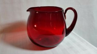 Hand Blown Ruby Red Glass Pitcher 6 - 1/2 " Tall - 10 Cup Capacity