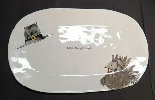 Rae Dunn Gobble Till You Wobble Thanksgiving Platter Plate Dish Turkey Pil