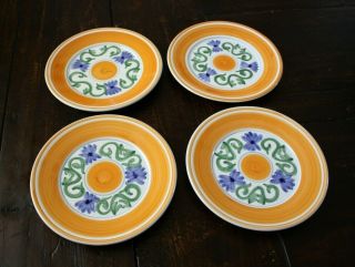 WILLIAMS SONOMA Salad Dessert Plates Set of 4 ITALY Hand Painted ORANGE 9 - 5/8 