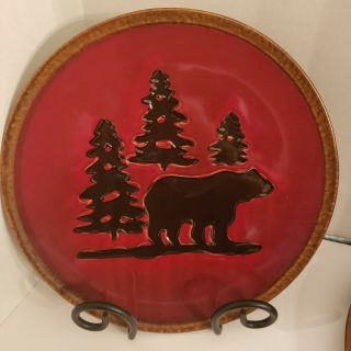 4 Home Studio Woodland Trees Grizzly Bear Rustic Retired 11  Dinner Plates