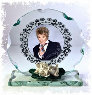 Round Glass Commemorative Plaque Rod Stewart Photo Gift Rock Star