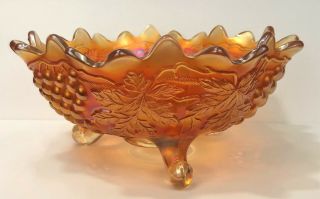 Northwood Carnival Glass Marigold Grape & Cable Three Footed Bowl W/ball Feet