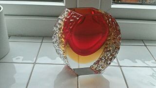 Vintage Murano Sommerso/mandruzzato Block Glass Textured Glass Vase