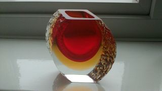 VINTAGE MURANO SOMMERSO/MANDRUZZATO BLOCK GLASS TEXTURED GLASS VASE 6