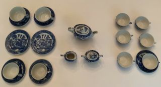 Partial Child’s Blue Willow Tea Set 12 Occupied Japan 10 Made In Japan