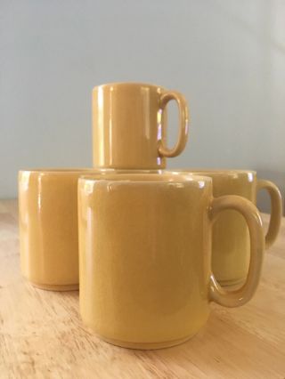 Set Of 5 Jars France Mustard Yellow Mugs Crackled Glaze Vintage 3 - 1/2 High