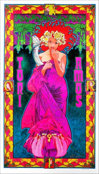 Tori Amos 1999 Art Nouveau Fan Poster Hand - Signed In Ink By Bob Masse