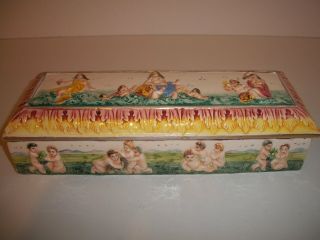Vintage Sala Italy Putti Cherub Mythology Ceramic Divided Dresser Trinket Box