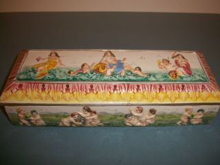Vintage Sala Italy Putti Cherub Mythology Ceramic Divided Dresser Trinket Box 2