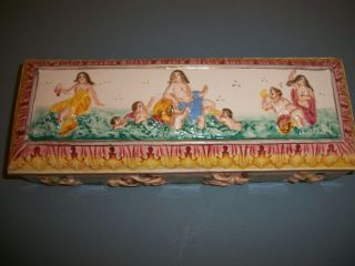 Vintage Sala Italy Putti Cherub Mythology Ceramic Divided Dresser Trinket Box 3