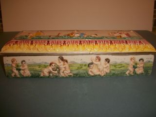Vintage Sala Italy Putti Cherub Mythology Ceramic Divided Dresser Trinket Box 4