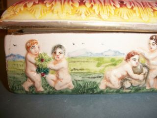 Vintage Sala Italy Putti Cherub Mythology Ceramic Divided Dresser Trinket Box 7