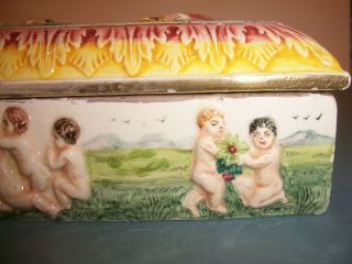 Vintage Sala Italy Putti Cherub Mythology Ceramic Divided Dresser Trinket Box 8