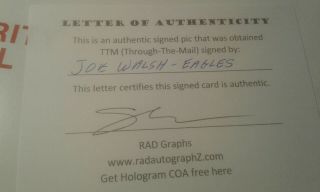 JOE WALSH (THE EAGLES) SIGNED 8X10 PHOTO WITH CERTIFICATE OF AUTHENTICITY 3