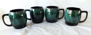 Set Of 4 Blue Mountain Pottery Canada Green 3 3/4 " Barrel Mugs