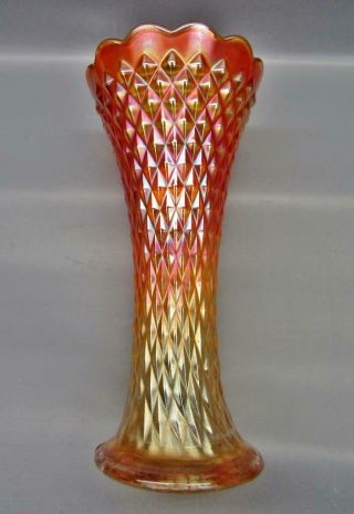 Northwood Diamond Point Marigold Carnival Glass 8½ " Swung Vase 7140