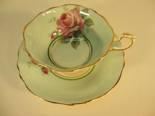 Vintage Paragon Tea Cup Saucer - H.  M.  The Queen/h.  M.  Queen Mary - Green W/rose