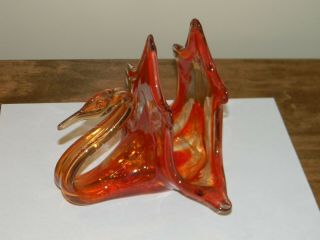 Vintage Murano Hand Blown Swirled Glass Red To Orange Swan Napkin Holder