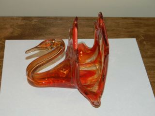 Vintage Murano hand blown swirled glass red to orange swan napkin holder 2