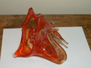 Vintage Murano hand blown swirled glass red to orange swan napkin holder 4