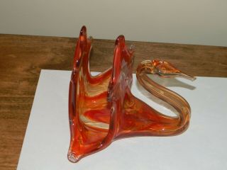Vintage Murano hand blown swirled glass red to orange swan napkin holder 5
