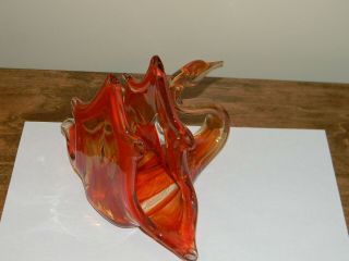 Vintage Murano hand blown swirled glass red to orange swan napkin holder 6