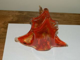 Vintage Murano hand blown swirled glass red to orange swan napkin holder 7