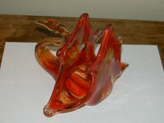 Vintage Murano hand blown swirled glass red to orange swan napkin holder 8