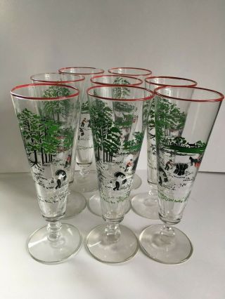 Set Of Eight Libbey Currier And Ives Pilsner Glasses Euc