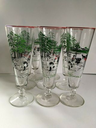 Set of Eight Libbey Currier and Ives Pilsner Glasses EUC 2