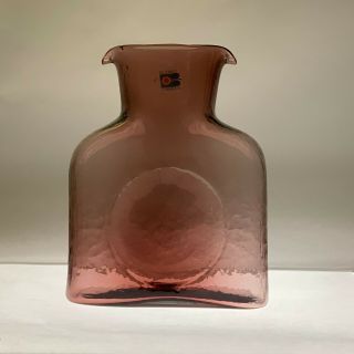8 " Blenko Water Bottle Dusty Rose/light Amethyst Art Glass Hand Blown W/sticker