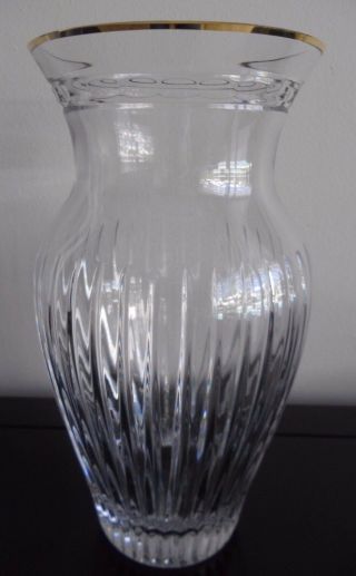 Hanover Gold By Waterford 10 1/8 " Crystal Flower Vase Signed