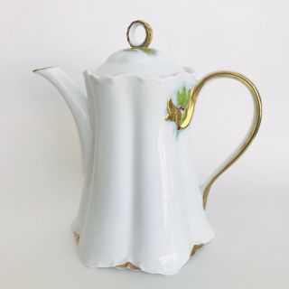 Vintage Blank Limoges Ranson Coffee Chocolate Tea Pot Gold Ribbon And Red Holly