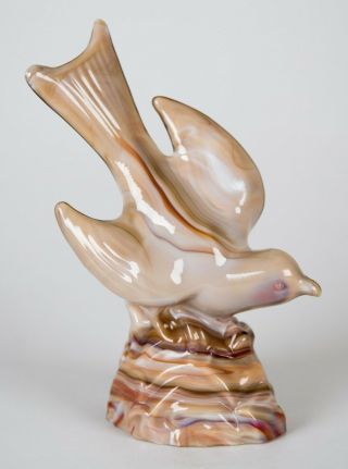 Le Smith Almond Nouveau Caramel Slag Glass Bird In Flight Figurine 9 "