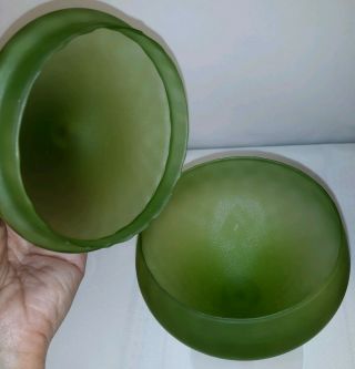Mid - Century Green Frosted Empoli Candy Dish Apothecary Jar With Lid Art Glass 4