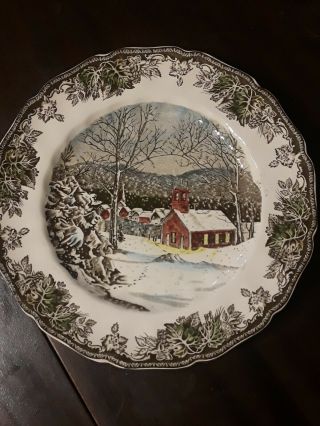 Set Of 4 Johnson Brothers Friendly Village The School House Dinner Plates 9 3/4 "