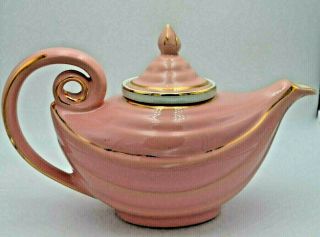 Vintage Hall Aladdin Genie Lamp Style Teapot W/ Infuser Pink Gold Trim 6 Cup